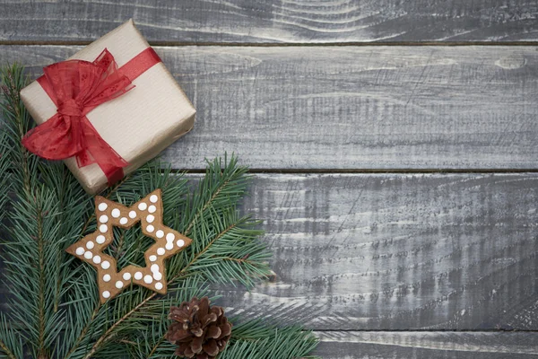 Décoration de Noël sur planches en bois — Photo