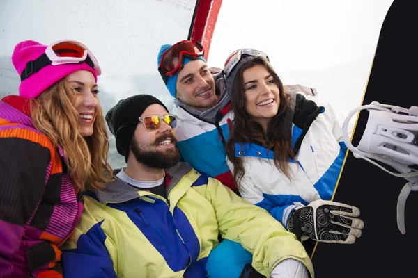 Best friends in the mountain gondola — Stock Photo, Image