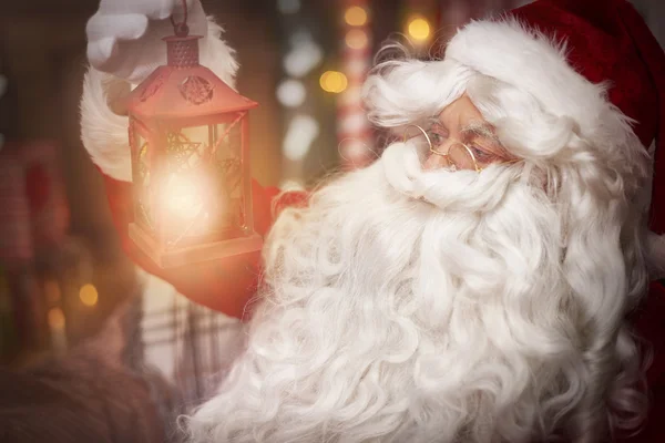 Santa Claus with Christmas lantern — Stock Photo, Image