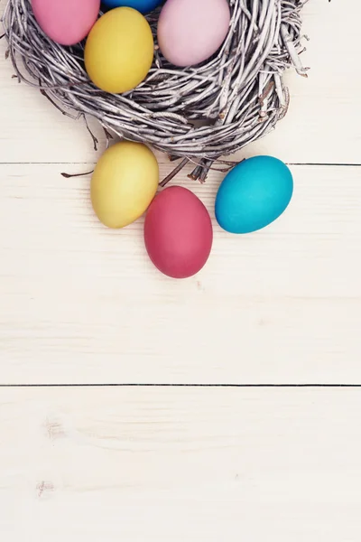 Lots of easter eggs in nest — Stock Photo, Image