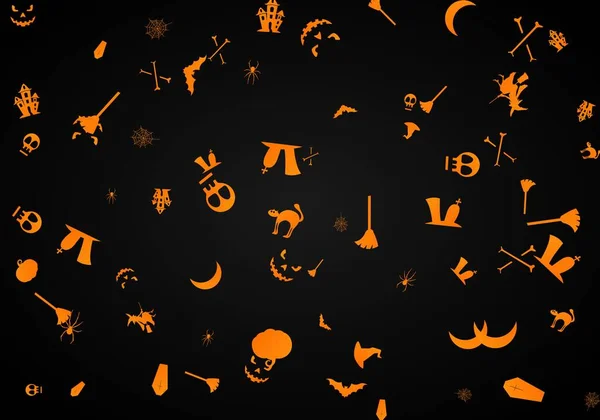 Holiday Halloween. Black silhouettes of halloween symbols on black background.