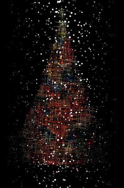 Nytt Och Julkort Med Färgad Julgran — Stockfoto