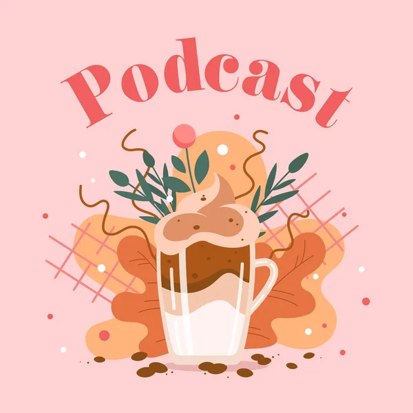 Vierkante sjabloon voor podcast met koffiekop en tekst — Stockvector