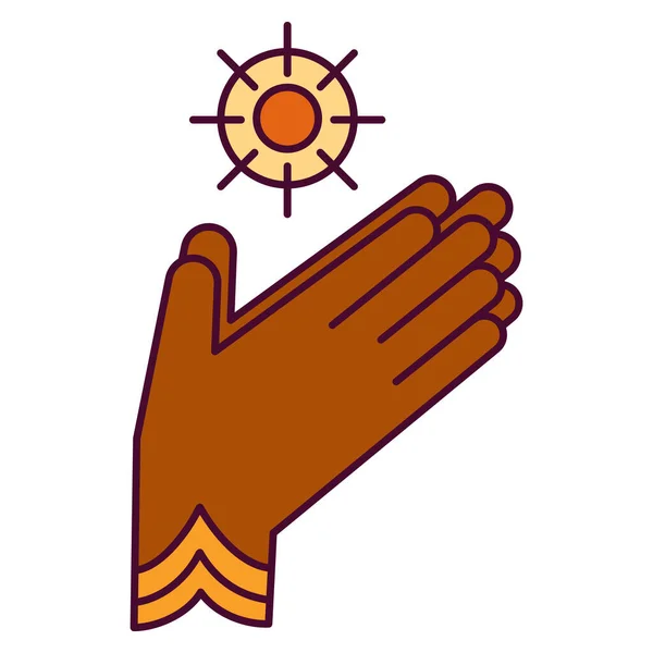 Hands in pray and sun on the background. Symbol of Pongal, isolated web icon — Stock Vector