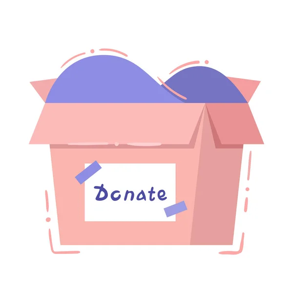 Caja de caridad llena para la donación - dibujo vectorial aislado — Vector de stock