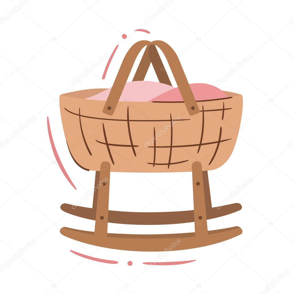 Basket bassinet on runners - isolated hand drawn single vector element