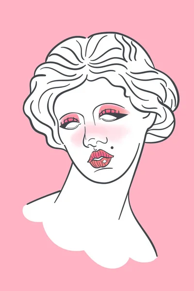 Statue grecque antique d'une tête féminine avec un maquillage de fille doux — Image vectorielle