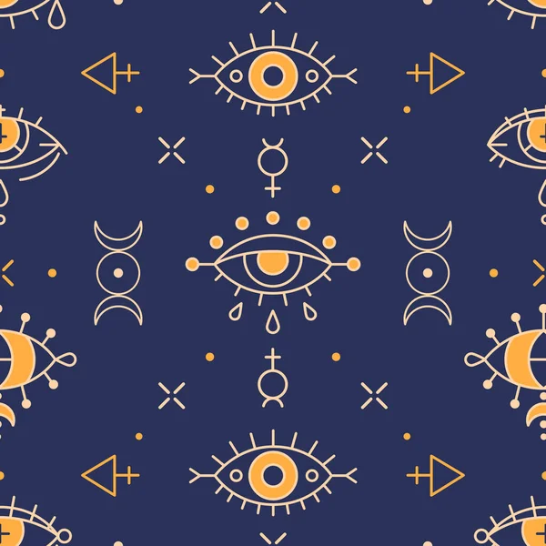 Wicca seamless pattern with triple moon and evil eyes Royalty Free Stock Illustrations