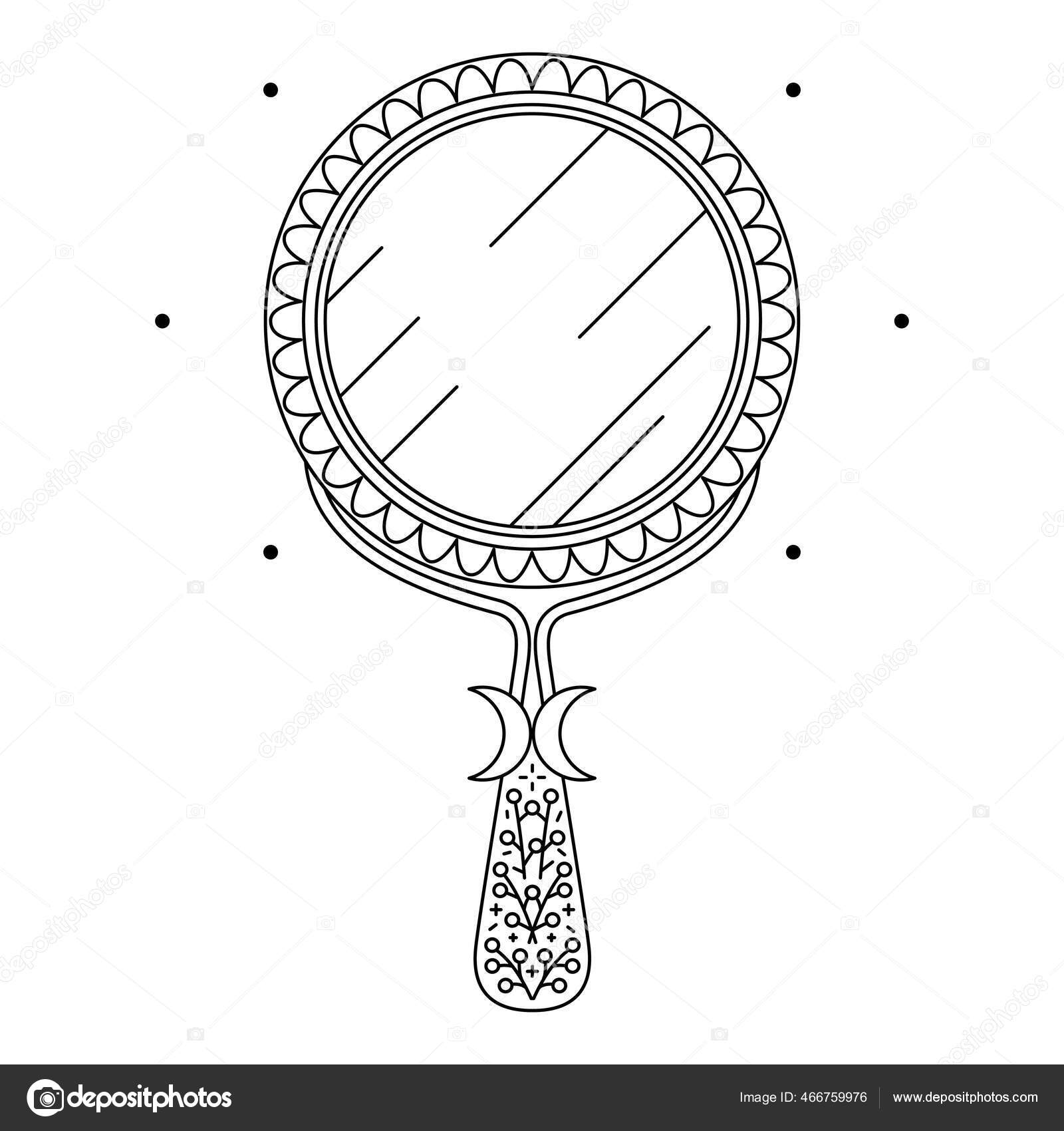 Vintage hand mirror in circle shape with ornament and crescents Stock Vector  by ©dbayan 466759976, image size:1600x1700