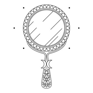 Süs ve hilal şeklinde daire şeklinde klasik el aynası.