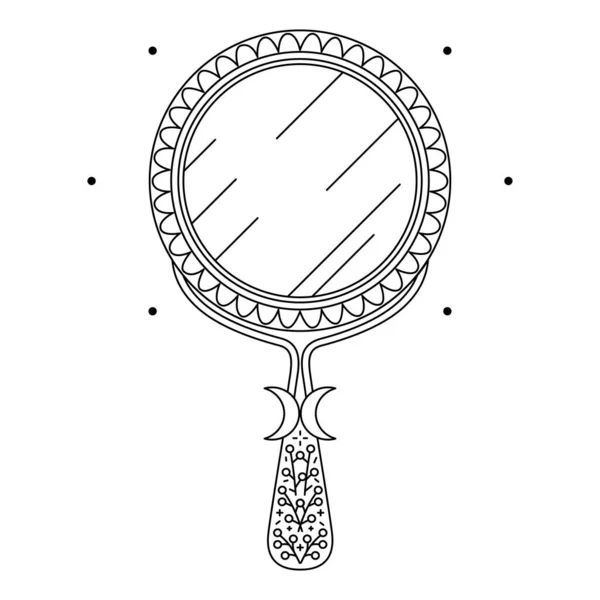 Ročník ručního zrcadla v kruhovém tvaru s ozdobou a půlměsíci — Stockový vektor