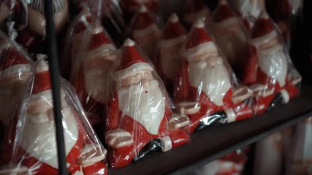 Piccoli Giocattoli Natale Legno Babbo Natale Siede Casa Imballaggi Plastica — Video Stock