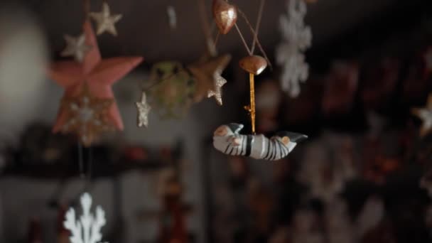 Petits Jouets Bois Noël Père Noël Suspendus Tourne Comme Parachutiste — Video