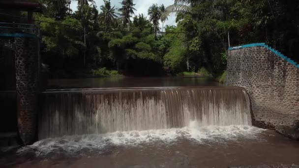 Видео Дрона Старой Плотины Водоснабжения Рисовых Полей Индонезии — стоковое видео