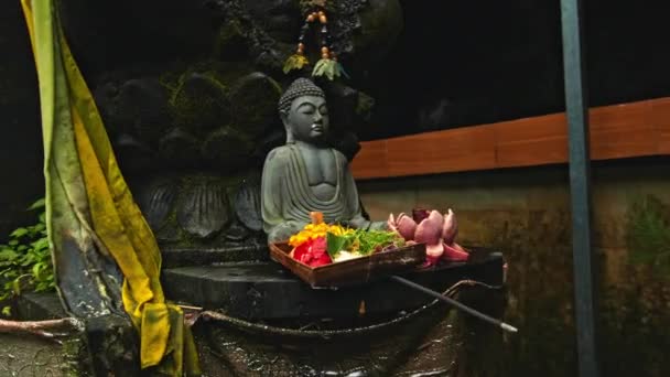 Une Vieille Statue Budiste Pierre Assise Dans Une Pose Lotus — Video