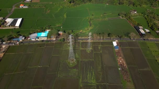 Vidéo Drone Station Transmission Électrique Avec Poteaux Métalliques Fils Électriques — Video