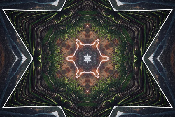 Latar Belakang Abstrak Dari Tampilan Kaleidoskop Berulang Dengan Garis Garis — Stok Foto
