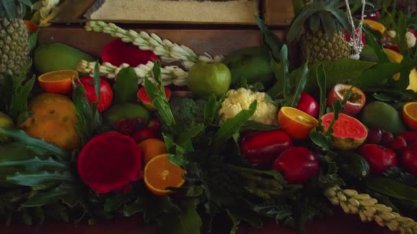 Flowers Fruits Offering Yagya Fire Ceremony Hindu Traditional Holy Ritual — Stock Video