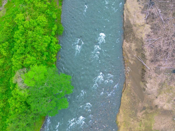 Endonezya 'da güzel bir sabah manzarası, dağ sıraları ve açık gökyüzü olan pirinç tarlalarının panoramik manzarası