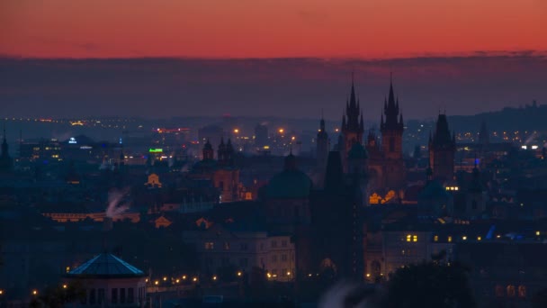 Rooftops of Prague and the Morning. Tiempo de caducidad UHD — Vídeos de Stock