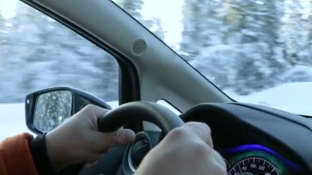 Driver is Driving on a Winter Road — Stock Video