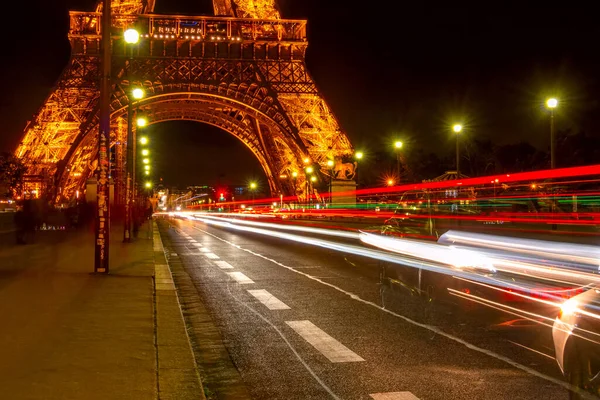 France Paris May 2019 Traffic Jena Bridge Night Foot Eiffel — Stock Photo, Image