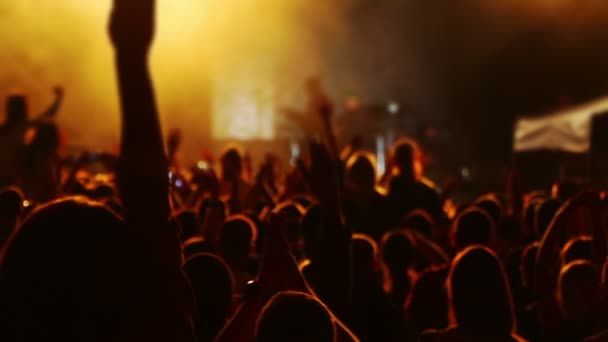 Mãos e cabeças de espectadores em um concerto — Vídeo de Stock
