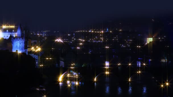 Noc w Pradze. Oświetlenie miasta — Wideo stockowe
