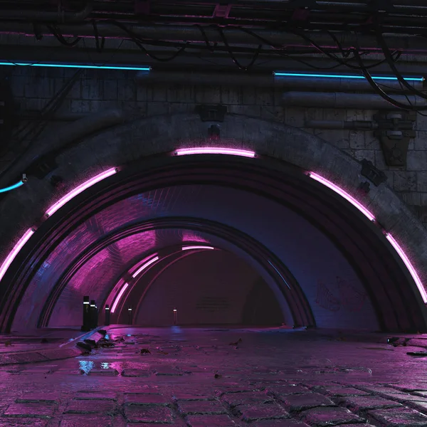 Bahn Tunnel Der Cyberpunk Stadt — Stockfoto