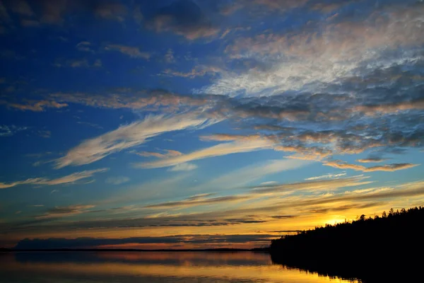 Belle Vue Sur Coucher Soleil Pittoresque Sur Lac Pongoma Carélie — Photo