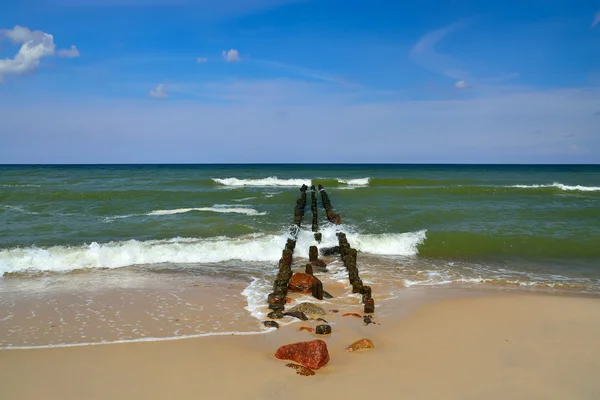 Baltic beach och vågbrytare — Stockfoto