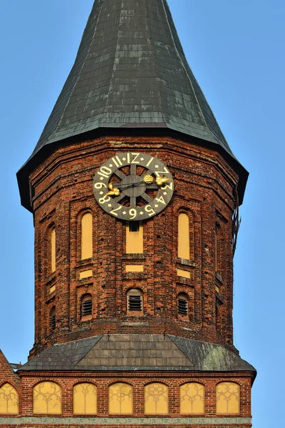 Katedrála v Konigsberg věž při západu slunce. Kaliningrad, Rusko — Stock fotografie