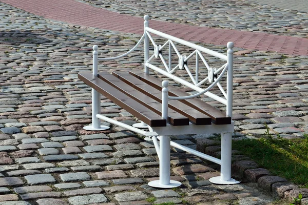 Modern metal white bench — Stock Photo, Image