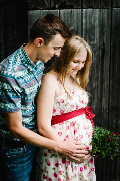 Waiting Baby Babe Happy Family Pregnant Woman Beloved Husband Parenthood — Fotografia de Stock
