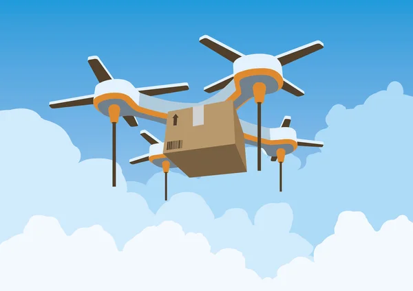 Drone delivering package — Stock Vector