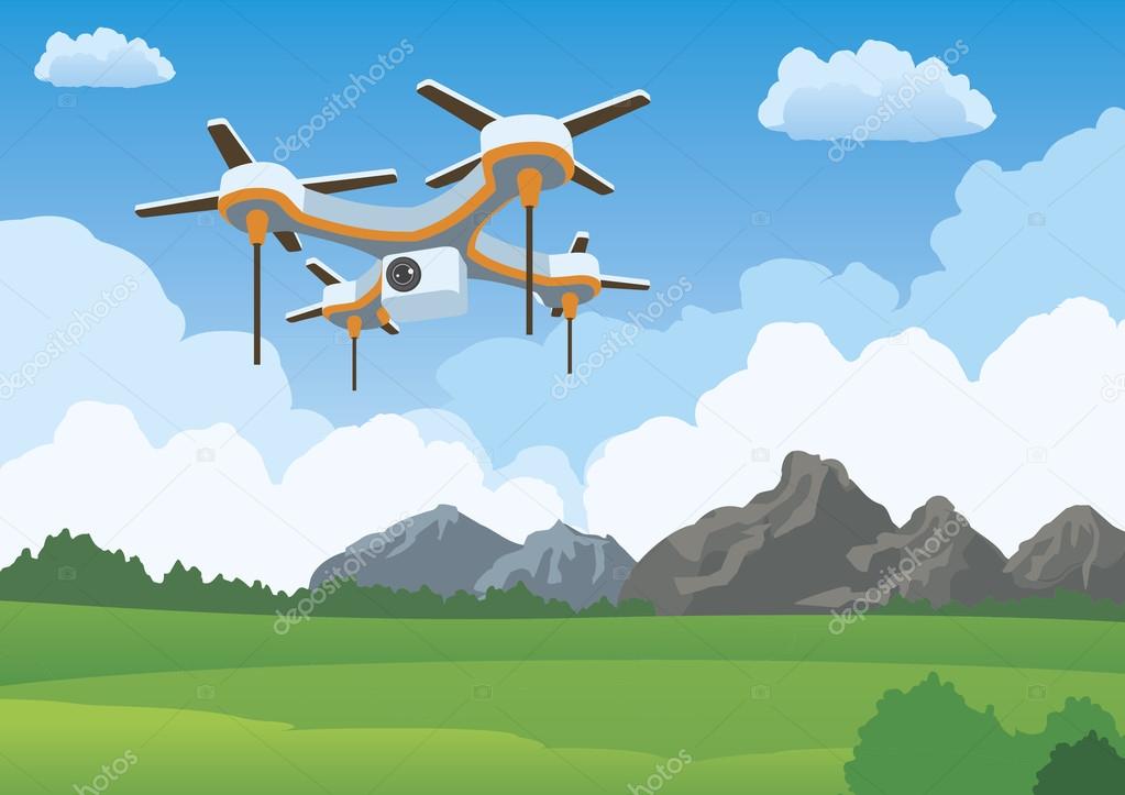 Quadcopter drone flying illustration landscape