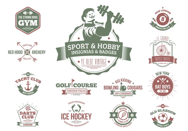 Vintage sport and hobbyist badges and insignia — Stock Vector