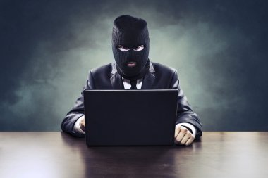 Business espionage hacker or government agent stealing secrets clipart