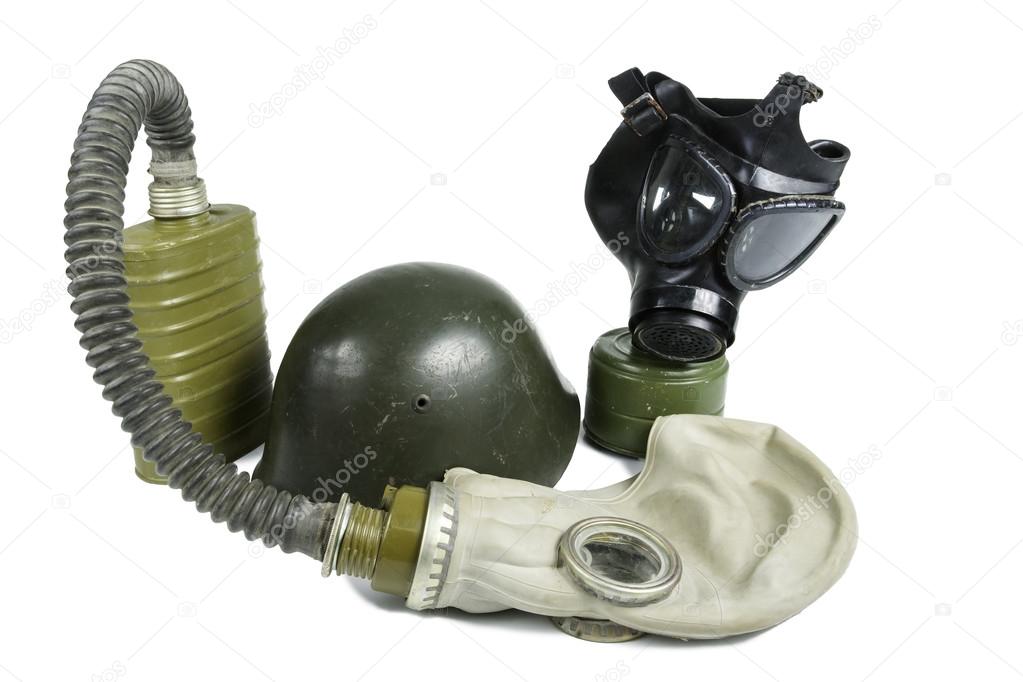 Old Anti-Gas Masks and Military Helmet