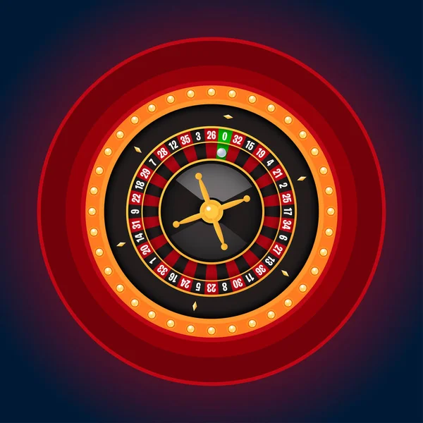 Rueda Ruleta Única Con Marco Lámpara Casino Sobre Fondo Oscuro — Vector de stock