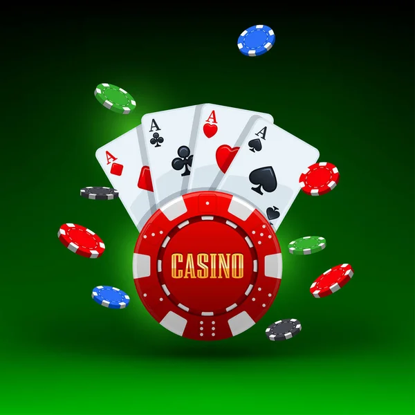 Four Playing Cards Gambling Chips Vector Illustration Four Playing Cards — Vettoriale Stock