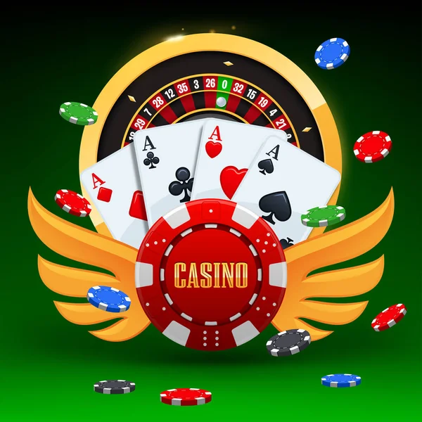 Jouer Aux Cartes Roulette Jetons Poker Volent Casino Concept Sur — Image vectorielle