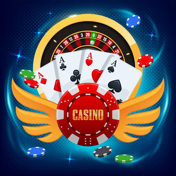 Jugar Las Cartas Ruleta Fichas Póquer Volar Casino Concepto Sobre — Vector de stock