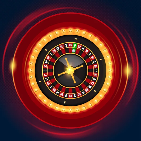 Roue Roulette Simple Avec Cadre Lampe Casino Sur Fond Sombre — Image vectorielle