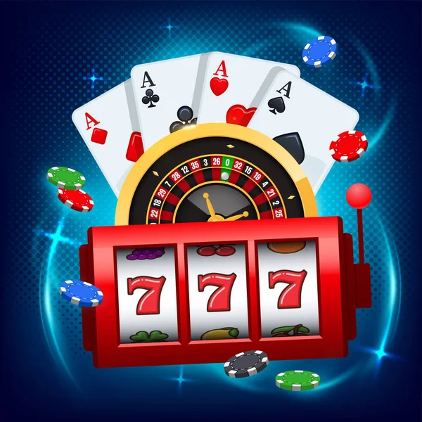 Câștigător Slot Machine Cărți Joc Ruletă Roata Zbura Cazinou Ilustrație Vector de stoc