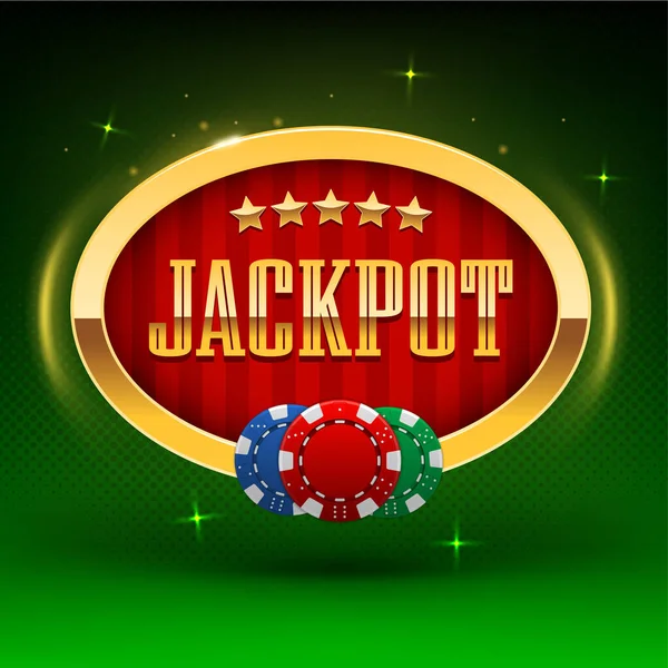 Glowing Jackpot Golden Banner Vector Illustration Winners Poker Cards Roulette Jogdíjmentes Stock Illusztrációk