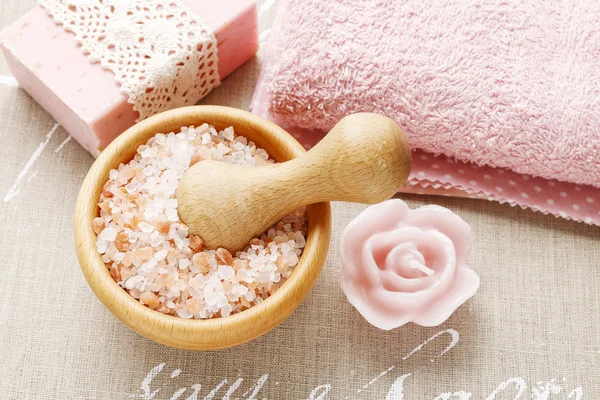 Miska růžového mořské soli — Stock fotografie