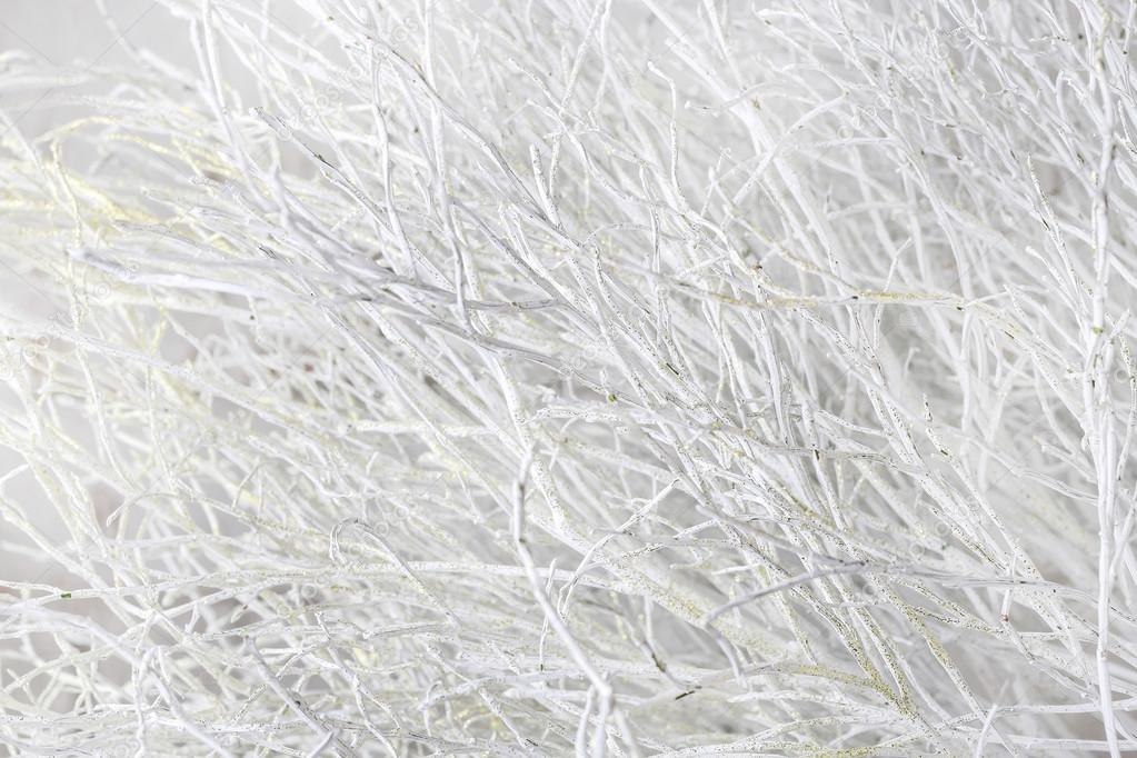 Winter abstract background with white frosted twigs
