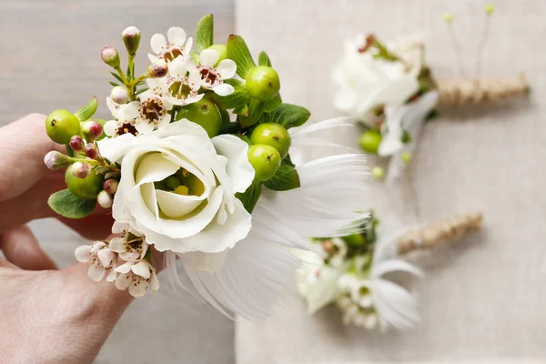 How to make wedding boutonniere, step by step - tutorial — Stock Photo, Image