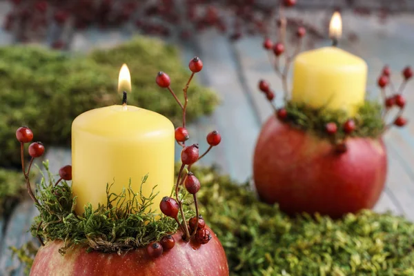 Candle holder made of apple — Stock Photo, Image